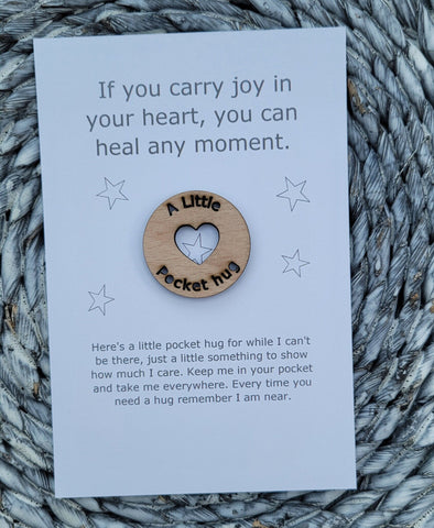 Wooden Pocket hug token love gift Carry joy in your heart- Inspiration, thinking of you, Pick Me Up Gift, Motivation, Graduation, Friendship
