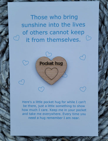 Wooden Pocket hug token love gift Bring sunshine - Inspiration, thinking of you, Pick Me Up Gift, Motivation, Graduation, Friendship