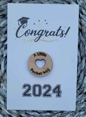 Wooden Pocket hug token love gift Graduation 2024 Inspiration, thinking of you, Pick Me Up Gift, Motivation, Graduation, Friendship
