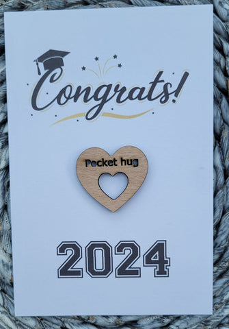Wooden Pocket hug token love gift Graduation 2024 Inspiration, thinking of you, Pick Me Up Gift, Motivation, Graduation, Friendship