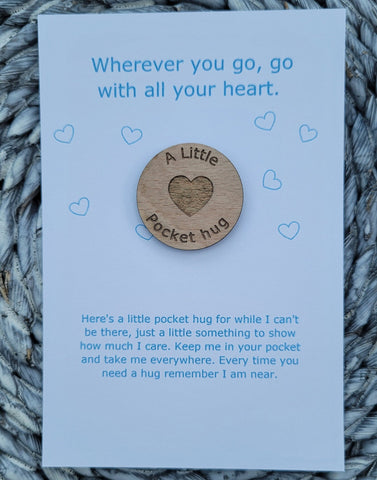 Wooden Pocket hug token love gift Graduation Travel gift- Inspiration, thinking of you, Pick Me Up Gift, Motivation, Graduation, Friendship