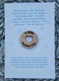 Wooden Pocket hug token love gift You are kind, you are smart Brave - Inspiration, thinking of you, Gift Motivation, Graduation Friendship