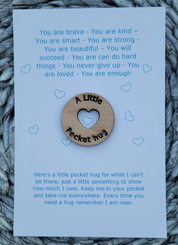 Wooden Pocket hug token love gift You are kind, you are smart Brave - Inspiration, thinking of you, Gift Motivation, Graduation Friendship
