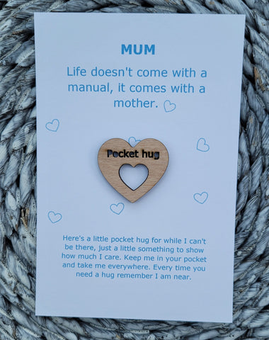 Wooden Pocket hug token love gift Mum, mummy, mom- Inspiration, thinking of you,Pick Me Up Gift, Motivation, Graduation, Mothers day