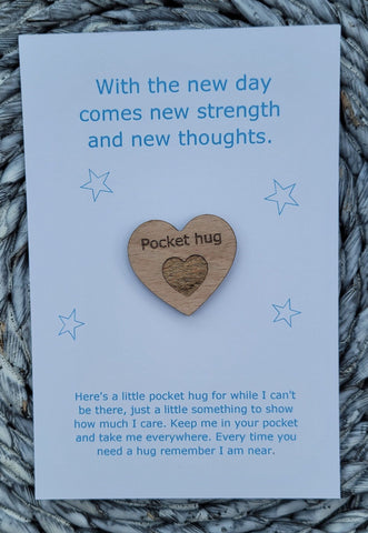 Wooden Pocket hug token love gift New day new thoughts - Inspiration, thinking of you, Pick Me Up Gift, Motivation, Graduation, Friendship