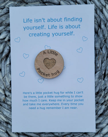 Wooden Pocket hug token love gift Create yourself- Inspiration, thinking of you, Pick Me Up Gift, Motivation, Graduation, Friendship