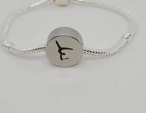 PERSONALISED Stainless Steel Heart or Circle Sport charm, Swimming, Gymnastics, basketball, Hockey, Cycling, Golf, Tennis, Rowing, and more