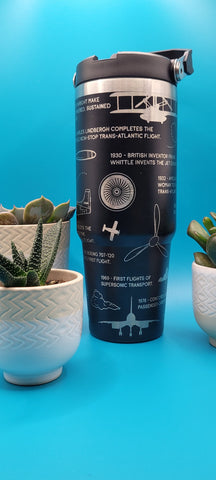 Aviation History Airplane Laser Engraved 30oz Double Wall Insulated Tumbler Custom Seamless Tumbler, Plane spotter, Pilot gift,