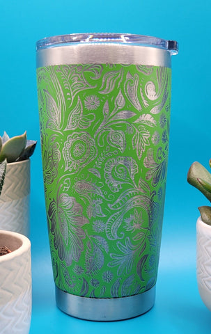 Paisley Flowers Laser Engraved 20oz Double Wall Insulated Tumbler Travel mug, custom Seamless Tumbler ,Gift for teacher, mom
