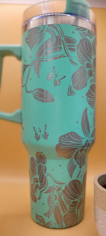 Orchids Floral 40oz Double Wall Insulated Tumbler with Handles Gift for mom, Granny, sister, Niece, Teacher