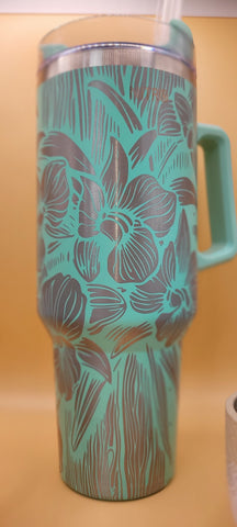 Orchids Floral 40oz Double Wall Insulated Tumbler with Handles Gift for mom, Granny, sister, Niece, Teacher