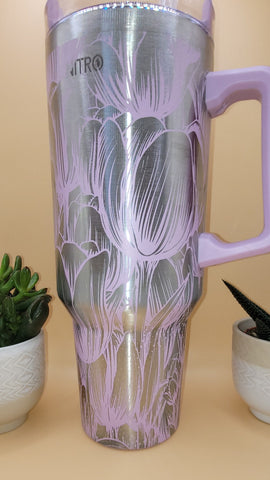 Tulips 40oz Double Wall Insulated Tumbler with Handles Gift for mom, Granny, sister, Niece, Teacher gift, mom gift