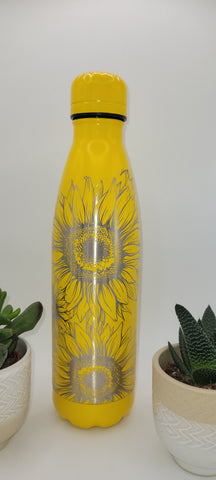 Sunflowers water bottle full Laser Engraved 500ml Insulated Water Bottle Custom Seamless Tumbler, Gift for sister, daughter, mom, Granny