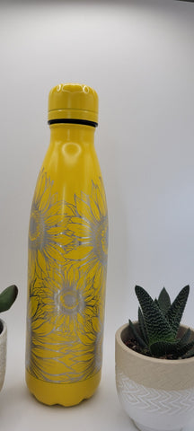 Sunflowers water bottle full Laser Engraved 500ml Insulated Water Bottle Custom Seamless Tumbler, Gift for sister, daughter, mom, Granny