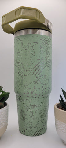 Dinosaurs Boys Gift Laser Engraved 30oz Double Wall Insulated Tumbler Custom Seamless Tumbler