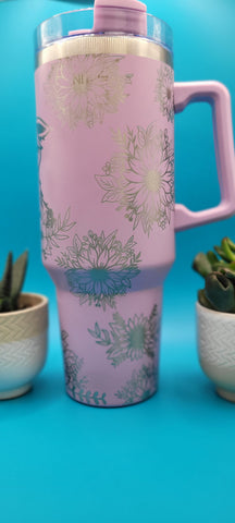 Cute Highland Cows Laser Engraved 40oz Double Wall Insulated Tumbler with Handles Custom Engraved Seamless Tumbler