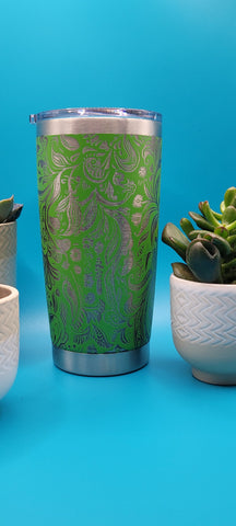 Paisley Flowers Laser Engraved 20oz Double Wall Insulated Tumbler Travel mug, custom Seamless Tumbler ,Gift for teacher, mom