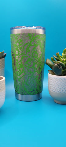 Paisley Flowers Laser Engraved 20oz Double Wall Insulated Tumbler Travel mug, custom Seamless Tumbler ,Gift for teacher, mom