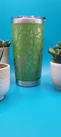Paisley Flowers Laser Engraved 20oz Double Wall Insulated Tumbler Travel mug, custom Seamless Tumbler ,Gift for teacher, mom