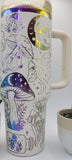 Magical mushrooms frogs - white on rainbow base  40oz Double Wall Insulated Tumbler with Handles Gift for mom, Granny, sister
