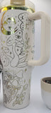 Magical mushrooms frogs - white on rainbow base  40oz Double Wall Insulated Tumbler with Handles Gift for mom, Granny, sister