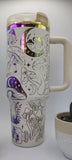 Magical mushrooms frogs - white on rainbow base  40oz Double Wall Insulated Tumbler with Handles Gift for mom, Granny, sister