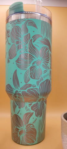 Orchids Floral 40oz Double Wall Insulated Tumbler with Handles Gift for mom, Granny, sister, Niece, Teacher