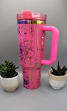 Boho, love, paisley Pink on rainbow base  40oz Double Wall Insulated Tumbler with Handles Gift for mom, Granny, sister