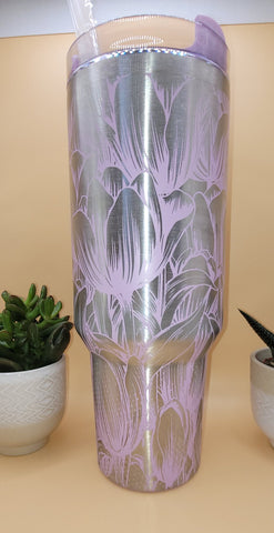 Tulips 40oz Double Wall Insulated Tumbler with Handles Gift for mom, Granny, sister, Niece, Teacher gift, mom gift