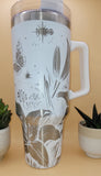 Iris Flowers 40oz Double Wall Insulated Tumbler with Handles Gift for mom, Granny, sister, Niece, Teacher Gift, Mom Gift Flowers