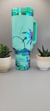 Sunset, Beach vibes,Tropical garden - Teal on rainbow base  40oz Double Wall Insulated Tumbler with Handles Gift for mom, Granny, sister