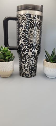 Boho, paisley, henna ,Flower gift, Floral gift 40oz Double Wall Insulated Tumbler with Handles Gift for mom, Granny, sister, Teacher gift
