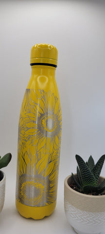 Sunflowers water bottle full Laser Engraved 500ml Insulated Water Bottle Custom Seamless Tumbler, Gift for sister, daughter, mom, Granny