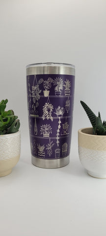 Flowers Laser Engraved Plant Tumbler, 20oz Insulated Travel Mug