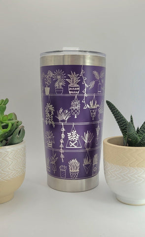 Flowers Laser Engraved Plant Tumbler, 20oz Insulated Travel Mug