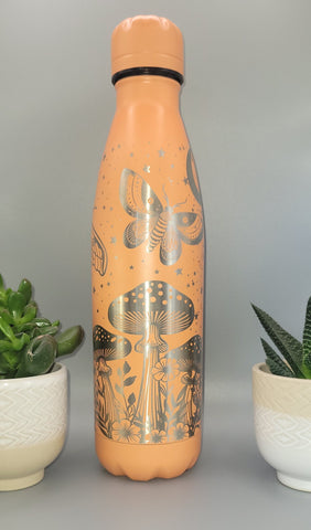 Moths and Mushrooms, Mystical Garden water bottle full Laser Engraved 500ml Insulated Water Bottle Custom Gift for sister, daughter, mom
