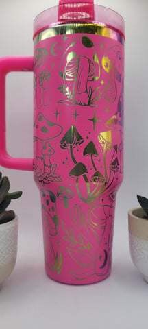 Rainbow/Holographic Mystic Mushrooms, Evil Eye gift 40oz Double Wall Insulated Tumbler with Handles Gift for mom, Granny, sister, Niece