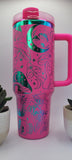 Rainbow/Holographic Mystic Mushrooms, Evil Eye gift 40oz Double Wall Insulated Tumbler with Handles Gift for mom, Granny, sister, Niece