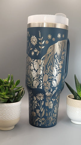Horse Floral 40oz Tumbler with Handle  Double Wall Insulated Cup, Horse Lover Gift, Floral Equestrian Mug for Mom, Sister, Friend