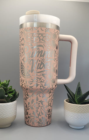 Summer vibes ,Flower gift, Floral gift 40oz Double Wall Insulated Tumbler with Handles Gift for mom, Granny, sister, Niece, Teacher gift