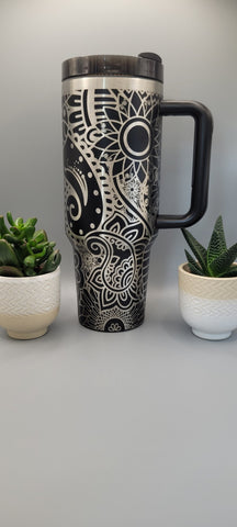 Boho, paisley, henna ,Flower gift, Floral gift 40oz Double Wall Insulated Tumbler with Handles Gift for mom, Granny, sister, Teacher gift