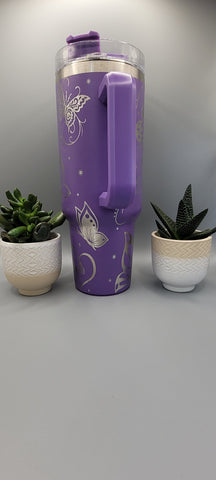 Whimsical Butterfly butterflies 40oz Double Wall Insulated Tumbler with Handles Gift for mom, Granny, sister, Teacher gift