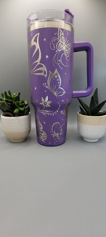 Whimsical Butterfly butterflies 40oz Double Wall Insulated Tumbler with Handles Gift for mom, Granny, sister, Teacher gift