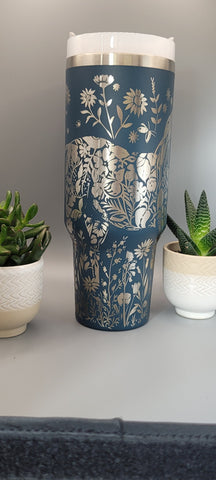 Horse Floral 40oz Tumbler with Handle  Double Wall Insulated Cup, Horse Lover Gift, Floral Equestrian Mug for Mom, Sister, Friend