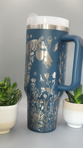 Horse Floral 40oz Tumbler with Handle  Double Wall Insulated Cup, Horse Lover Gift, Floral Equestrian Mug for Mom, Sister, Friend