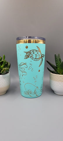 Turtle and octopus, under the sea Laser Engraved 20oz Double Wall Insulated Tumbler Travel mug,Seamless Tumbler ,Gift for daughter, niece