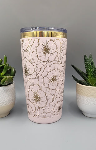 Peony Peonies,  flowers,  Floral Laser Engraved 20oz Double Wall Insulated Tumbler Travel mug,Seamless Tumbler ,Gift for daughter, niece