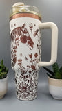 Horse and flowers, Horse Lover, Horseriding 40oz Double Wall Insulated Tumbler with Handles Gift for mom, sister