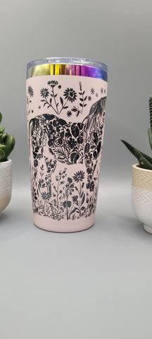 Horse and flowers pink and black  Laser Engraved 20oz Double Wall Insulated Tumbler Travel mug,Seamless Tumbler ,Gift
