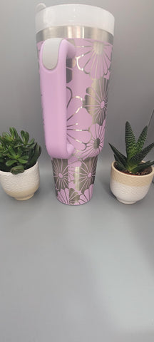 Flowers  40oz Double Wall Insulated Tumbler with Handles Gift for mom, Granny,  see images Not seamless